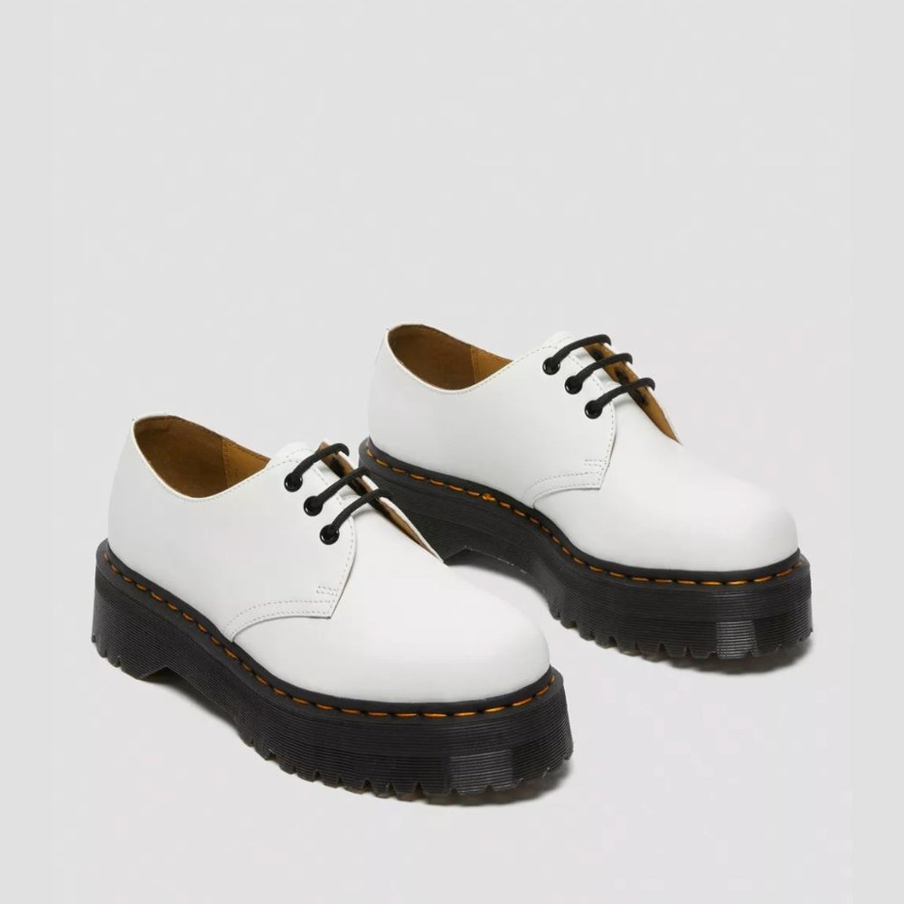 White Leather Doc Marten Platform Shoes 1461 SMOOTH LEATHER PLATFORM SHOES